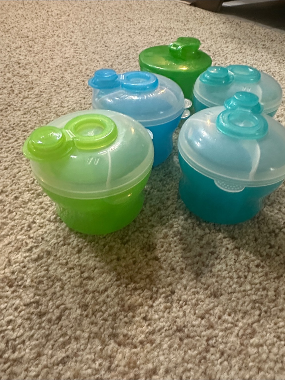 Set of 5 Colorful Plastic Formula Containers - Picture 2 of 2